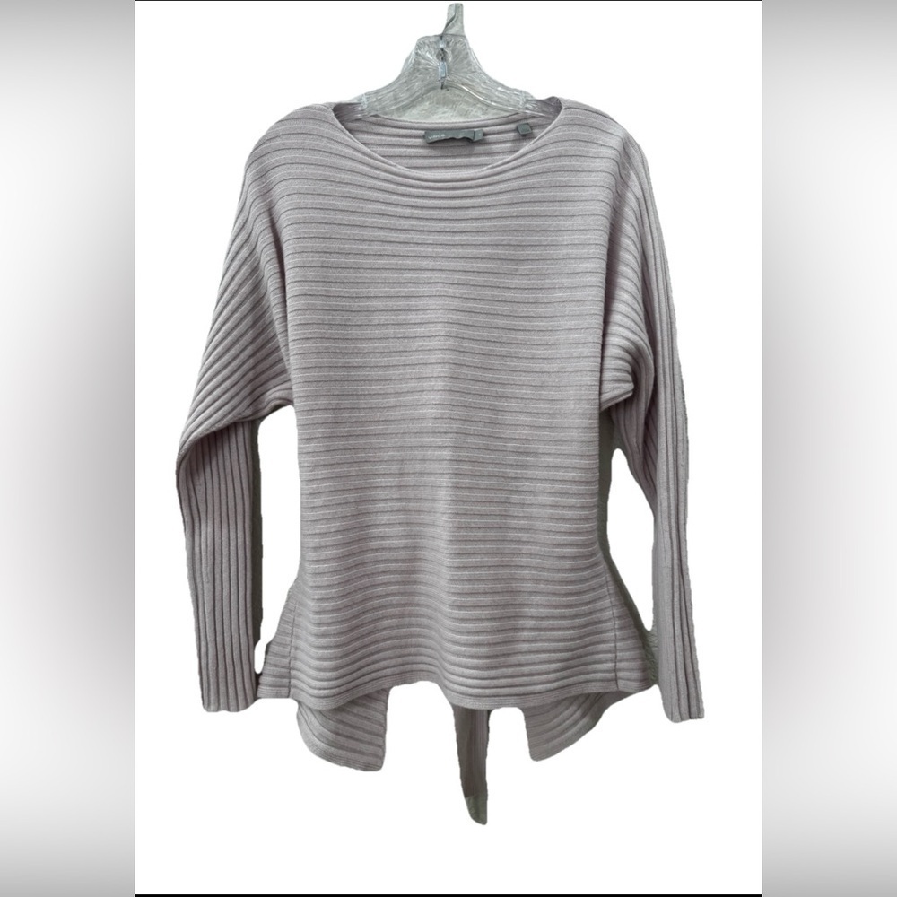 Vince Pink Wool Cashmere Sweater Tie Back Dolman Sleeve Ribbed Knit - Picture 2 of 5